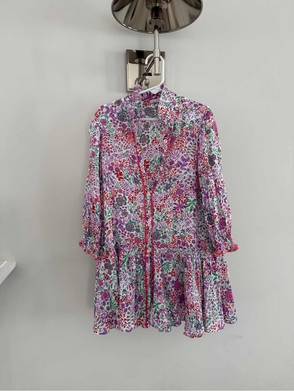 Poupette St. Barth GIRLS Floral Button-Front Dress in Pink, Purple & Green